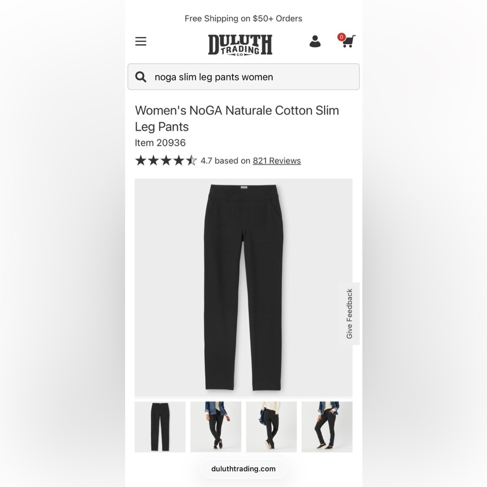 NWT Duluth NoGA Naturale Cotton Slim Leg Pant